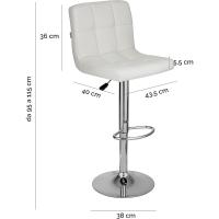 Taburete de Bar Regulable y Giratorio 360° Acero Cromado, Piel Sintética Blanca, Respaldo y Reposapiés 1 Pieza - details 2