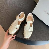 Tela Goma Hebilla Correa Tacones con pezuña Sandalias bajas Mujer Cuero Diapositivas de tacón bajo Ho - details 1