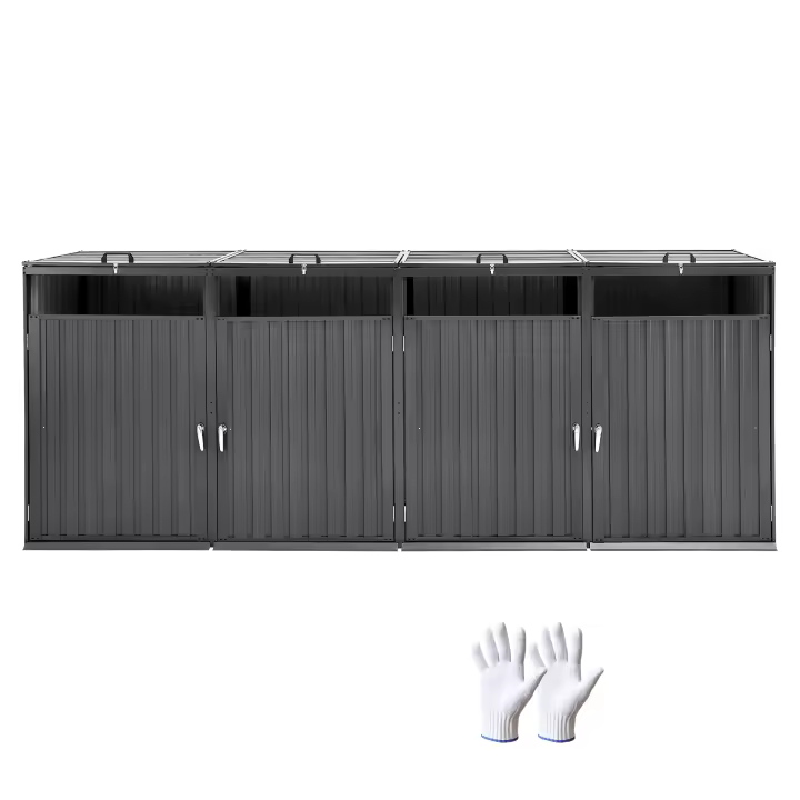 SucceBuy Almacenamiento de botes de basura, cobertizo para exteriores de 4 x 52,79 galones, gabinete impermeable con cerradura de acero galvanizado para uso en jardín, patio trasero - 1