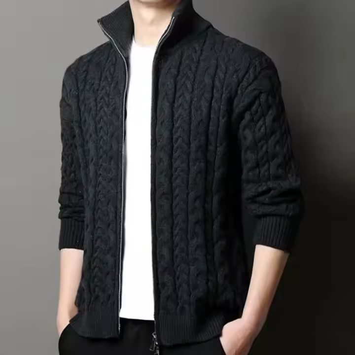 Chaqueta tipo suéter corta y gruesa para hombre, suéter cálido informal con cremallera morn tt, cárdigan de punto para hombre de otoño e invierno - 1