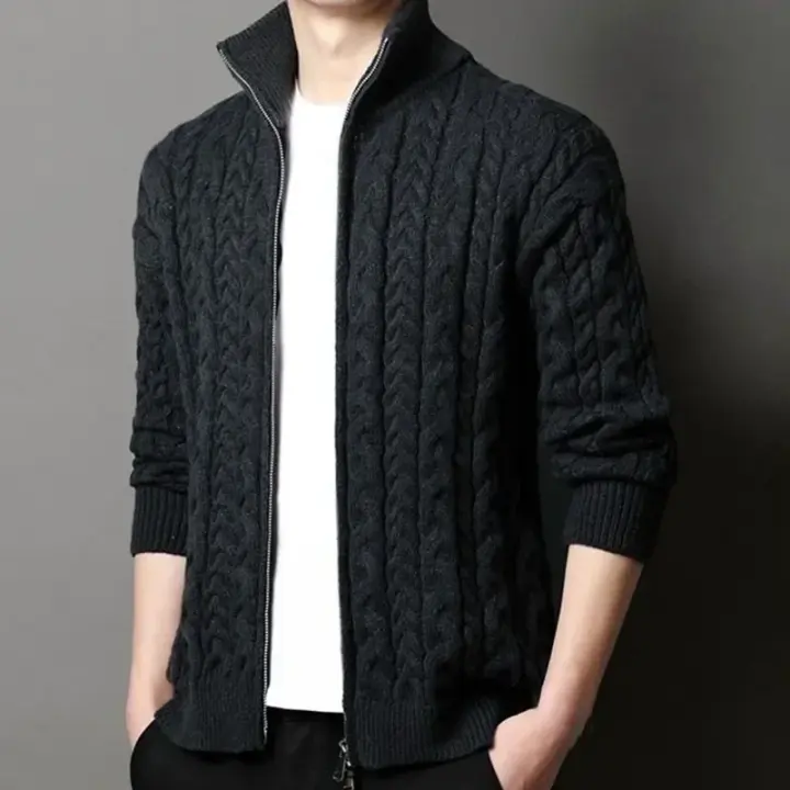 Chaqueta tipo suéter corta y gruesa para hombre, suéter cálido informal con cremallera morn tt, cárdigan de punto para hombre de otoño e invierno - 1