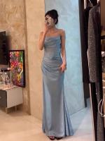 Novedad de verano, diseño de noche de banquete para ocasiones formales francesas con cintura ceñida, vestido con tirantes azules para mujer 4178 - details 3