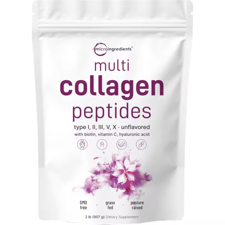 Polvo multiproteico, 2 libras de péptidos de colágeno hidrolizado |   Tipo I,II,III,V,X con Biotina 10000mcg, Ácido Hialurónico, Vitamina C - 1