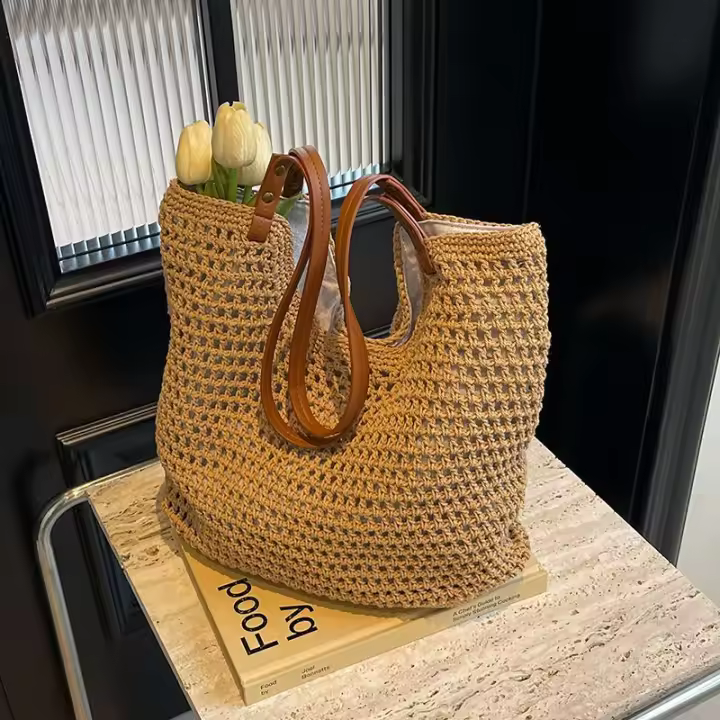 Bolso H7 de gran capacidad para mujer, nuevo bolso de playa para vacaciones en la playa, bolso de mano tejido de paja para ir al trabajo - 1