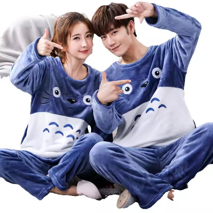 Conjunto de pijama de felpa de franela cálida para hombre y mujer, ropa de dormir de manga larga con cuello redondo, dibujos animados dulces, 32 estilos, Invierno - 1