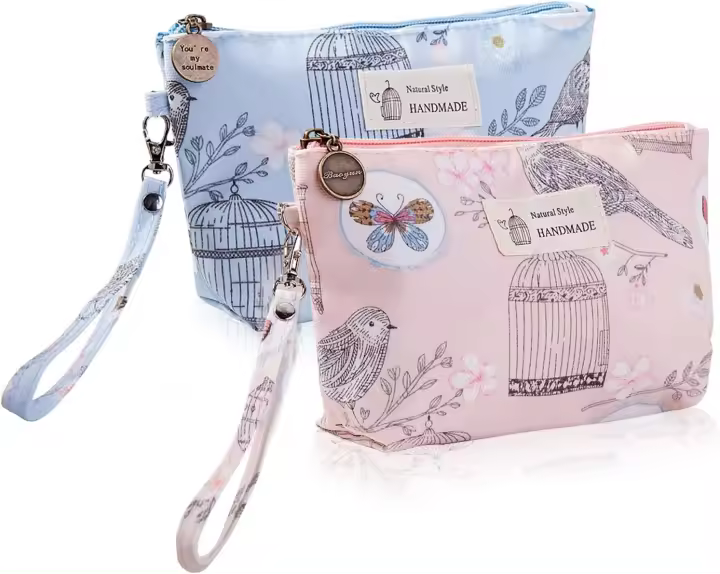 Bolsa de cosméticos de lona, bolsa de maquillaje de viaje de 2 piezas, bolsa de maquillaje impresa, organizador para bolso, bolsa de aseo de viaje multifuncional - 1