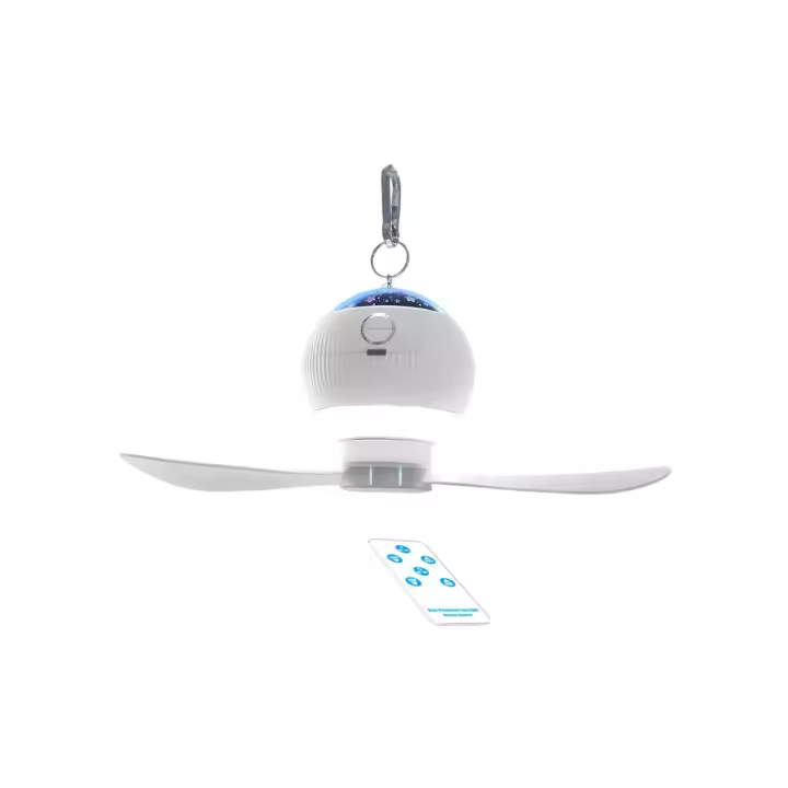 Ventilador de camping con linterna LED, ventilador de techo recargable para tienda de campaña, ventilador colgante portátil con control remoto y proyección, elementos esenciales para acampar para toldo, tienda de campaña, coche, RV, huracán, kit de superv - 1