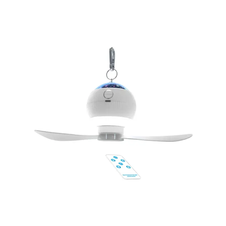 Ventilador de camping con linterna LED, ventilador de techo recargable para tienda de campaña, ventilador colgante portátil con control remoto y proyección, elementos esenciales para acampar para toldo, tienda de campaña, coche, RV, huracán, kit de superv - 1