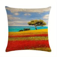 4 piezas, Fundas De Almohada Decorativas De Lino Con Pintura Al Óleo De Campo De Trigo Dorado Y Hojas De Arce - details 3