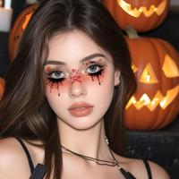 Tatuaje facial desechable para Halloween, pegatinas temporales impermeables de larga acción para mejillas, pegatinas transparentes de cara de murciélago aterrador para niños - details 14