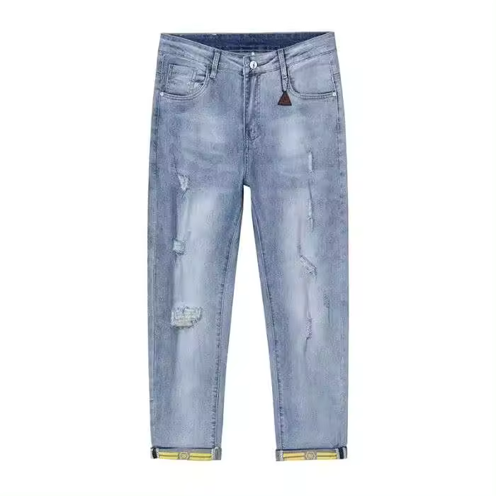 Vaqueros ajustados cónicos de mezclilla elástica de alta calidad para hombre, pantalones de estilo informal de verano y otoño de diseñador rasgados a la moda - 1