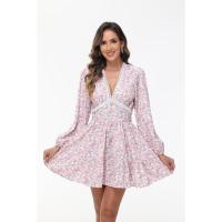 Vestido corto de encaje con cuello en V estampado de temperamento dulce nuevo de primavera para mujer - details 27