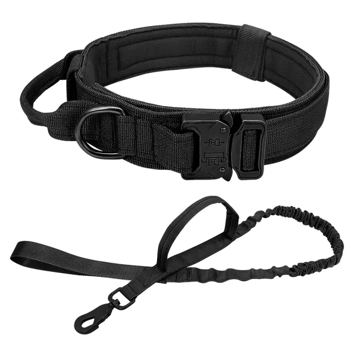 Collar Táctico Para Perros Fuertes Nylon Duradero Con Manija Para Entrenamiento Y Línea Bungee Para Grandes Perros Y Bulldog Francés - 1