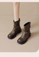 Botas cortas para mujer otoño-invierno 2025 Zapatos planos de tobillo plano a rayas marrones - details 4