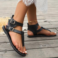 Estilo Verano Nuevo Tacón Bajo Punta para Mujeres Cómodas Sandalias Planas de Toma Alta con Hebilla de Cinturón. - details 15