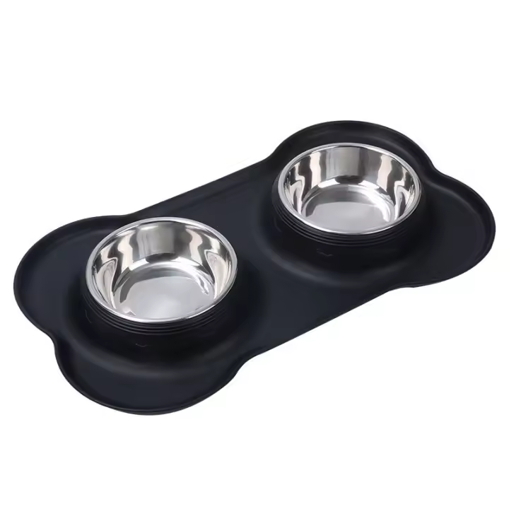 Tazón de Alimentos y Agua para Mascotas de Acero Inoxidable Duradero Empuñadera Antideslizante para Perros y Gatos - 1