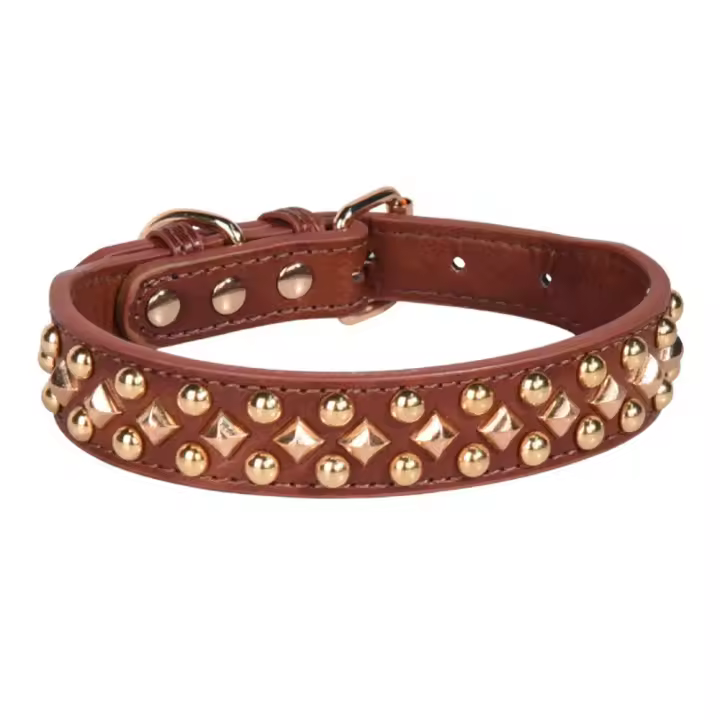 Collar de perro de cuero con remaches ajustables Bulldog, correa para el cuello Vintage, Collar para mascotas, accesorios para mascotas, Collar para cachorros, perro mediano y grande - 1