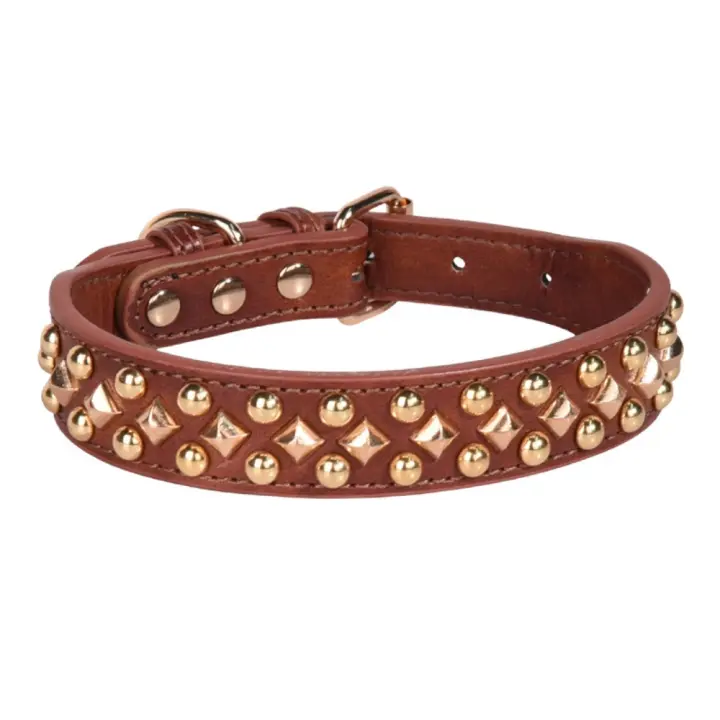 Collar de perro de cuero con remaches ajustables Bulldog, correa para el cuello Vintage, Collar para mascotas, accesorios para mascotas, Collar para cachorros, perro mediano y grande - 1
