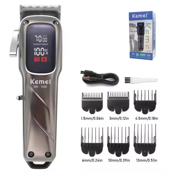 Cortadora de pelo profesional Kemei KM-1550 para hombres, pantalla LED, interfaz USB inalámbrica de bajo ruido, cortadora de pelo Máquina para cortar cabello - 1