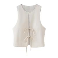 BUNO-Tops sin mangas con pajarita para mujer, chaleco ajustado con cuello redondo, ropa de calle a la moda, camisetas blancas para mujer 2025 - details 1