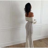 Vestido largo acampanado de manga larga con corte elegante, Vestidos ceñidos con hombros descubiertos y cordones para mujer, prendas de vestir para mujer 2025 - details 9