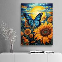 RUOPOTY-pintura por número con Marco, girasoles, mariposa, arte de pared, Imagen en números, manualidades Diy, obra de arte en lienzo - details 1