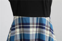 Women plaid print long sleeve vintage a line party dress v neck - details 34