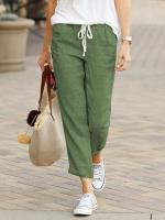 Pantalones Elegantes Para Mujer Diseño De Cordón Sencillo Y Moderno Color Sólido Cropped Cintura Elástica Suelta Casual Para Oficina Trousers Lady - details 8