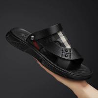 Sandalias de los hombres de la primera capa de cuero de vaca, zapatos de playa de suela suave, cojín de látex de los hombres de verano, nuevas dos zapatillas de desgaste, sandalias al aire libre - details 1