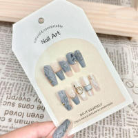 Puntas de uñas con estampado de bambú, color azul niebla, material seguro de larga duración, impermeable, para ir de compras, viajar y salir - details 4