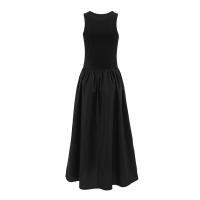 Estilo francés cuello redondo sin mangas Patchwork invierno nuevo vestido largo mujeres moda elegante viaje - details 19