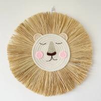 Decoración de pared de León hecha a mano, hilo de algodón, paja tejida, cabeza de Animal, adorno colgante de pared para guardería, decoración de habitación de bebé, 40cm - details 5