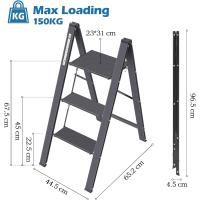 Peldaños de Aluminio, Escalera Pequena Plegable Segura de Hogar con Mecanismo Antiplegado, Taburete Escalera Portatil para Cocina Domestica, Peso Máximo 150kg, Negro - details 13
