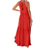 Vestido De Camisola Para Mujer Estilo Europeo Y Americano Verano Nuevo Con Aros Largo Y Volante Sin Mangas Cuello En V Vestido Largo - details 27