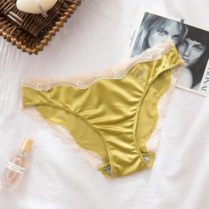 Calzoncillos sexis de algodón con entrepierna, ropa interior coreana de cintura baja, bragas de satén para mujer, bragas de encaje con letras - 1