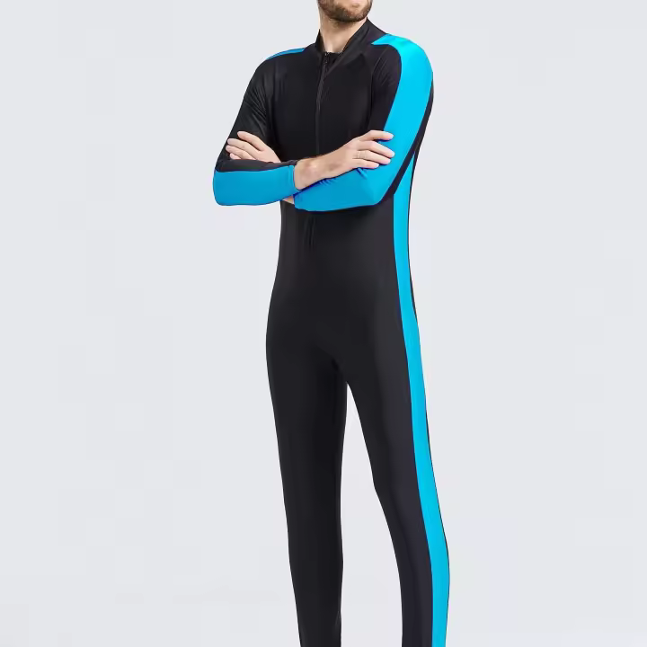 Ropa De Baño De Manga Larga Para Hombre, Secado Rápido Con Bloque De Color Y Cremallera Para Deportes Acuáticos - 1