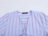 OUWU- Blusas A Rayas Con Cordones Para Mujer, Top Elegante Con Cuello En V Y Manga Larga Con Lazo, Camisa Holgada De Calle Dulce, Novedad De Primavera Y Verano 2025 - details 3