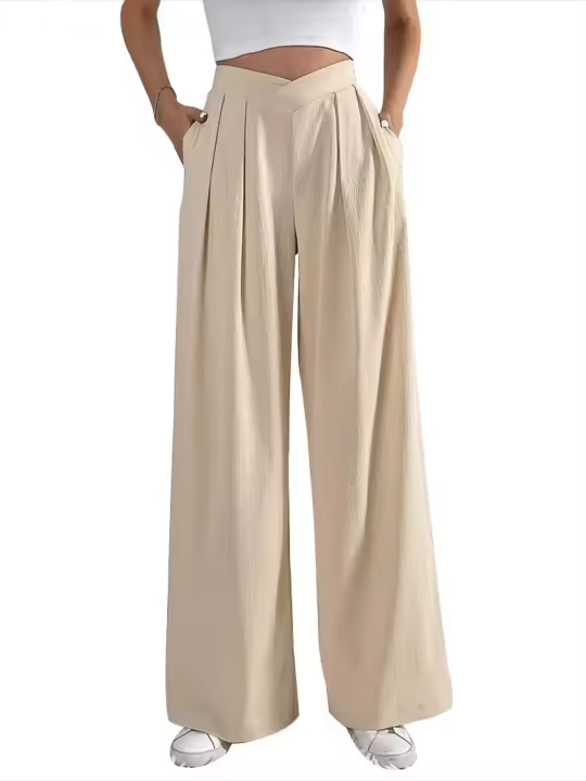 Pantalones de Oficina para Mujer de Cintura Alta y Piernas Anchos Cómodos y Elegantes - 1