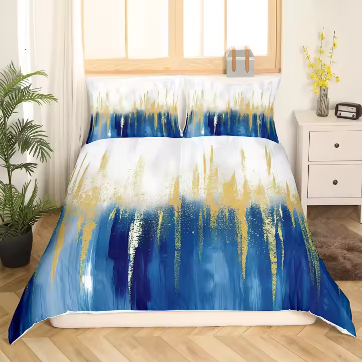 Funda de Edredón de Rayas Arcoíris 3PCS Cubierta de Cama de Poliéster Ilusión Óptica Geométrica para Rey y Reina - 1