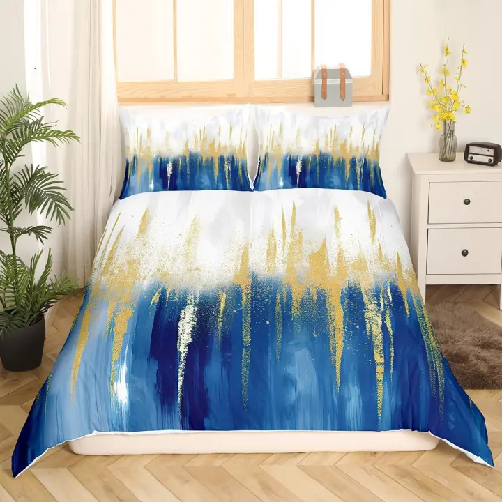 Funda de Edredón de Rayas Arcoíris 3PCS Cubierta de Cama de Poliéster Ilusión Óptica Geométrica para Rey y Reina - 1