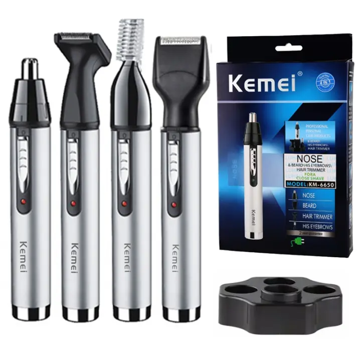 Afeitadora de Nariz y Oreja Recargable Origina 4 en 1 Kit de Aseo para Hombres y Mujeres Afeitadora de Cejas y Barba Eléctrica Marca KMEI Fuente de Alimentación AC/DC - 1
