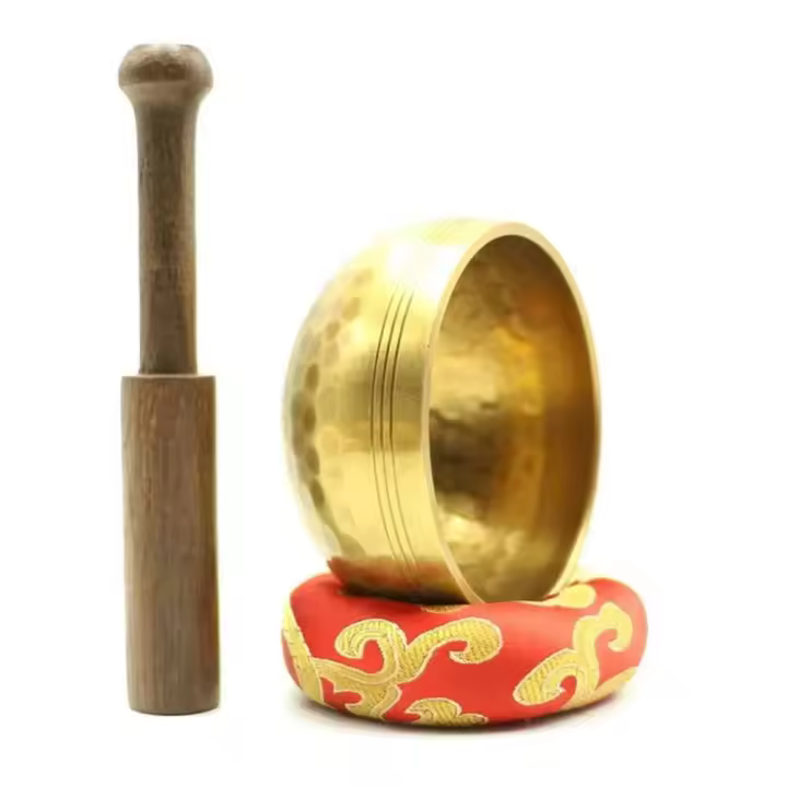 Cuencos tibetanos para cantar, sonido de meditación, tono celestial para curación y atención plena, mazo de madera, juego de cuencos de cojín cosidos a mano F - 1