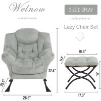 Silla perezosa con otomana, silla moderna con reposabrazos y bolsillo lateral, sillón de lectura con reposapiés para espacios pequeños, color verde afelpado - details 1