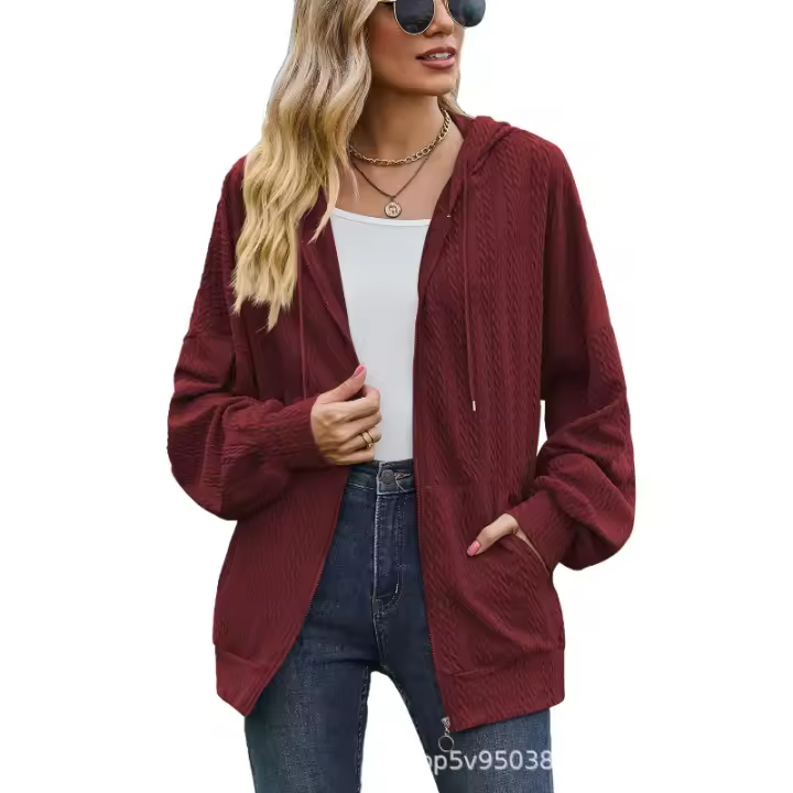 Otoño e Invierno nueva chaqueta de mujer suéter con capucha suelta de manga larga con bolsillo de Color sólido - 1
