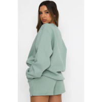 Wind Conjunto de pantalones cortos y sudadera con cuello redondo informal holgado de Color puro para mujer - details 8