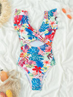Bañador de una pieza para mujer, traje de baño con volantes y cuello en V, Monokini Sexy, ropa de playa sin espalda para verano - details 10