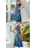 Vestido midi largo de mujer con cintura alta, liguero, chaleco, falda estampada, bolsillo, ideal para uso diario. - details 5
