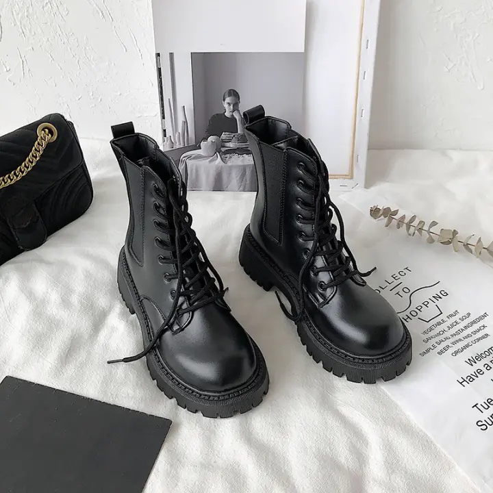 Nuevas botas cortas versátiles con cordones para mujer, botas individuales de primavera y otoño, botas finas de locomotora - 1