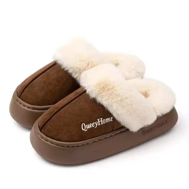 Zapatillas de algodón versátiles de Color sólido de felpa de fondo plano para mujer de invierno zapatos cálidos y acogedores para interiores y exteriores para hombre - 1