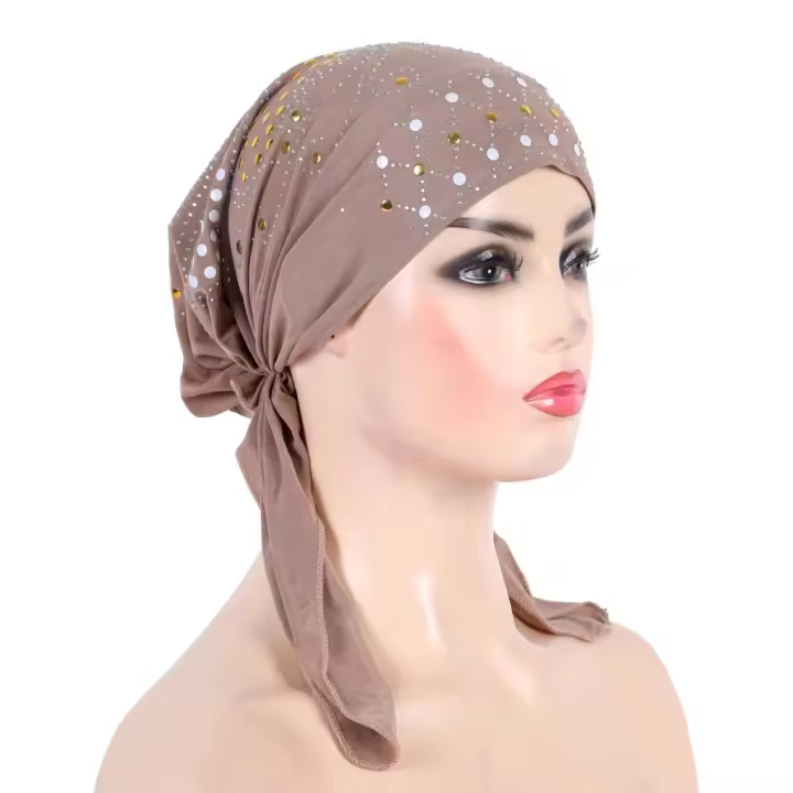 H089 turbante de moda hijab con lentejuelas doradas, pañuelo hijab musulmán, pañuelo islámico, sombrero amira, para colocar en la cabeza. - 1